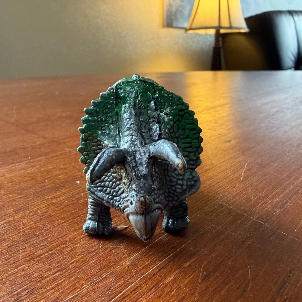 Vintage Green Plastic Dinosaur Figures Triceratops Parasaurolophus Homeschool